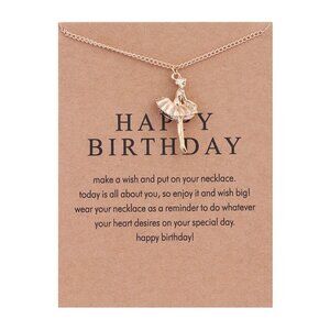 Gold "Happy Birthday" Ballerina Carded Pendant Necklace